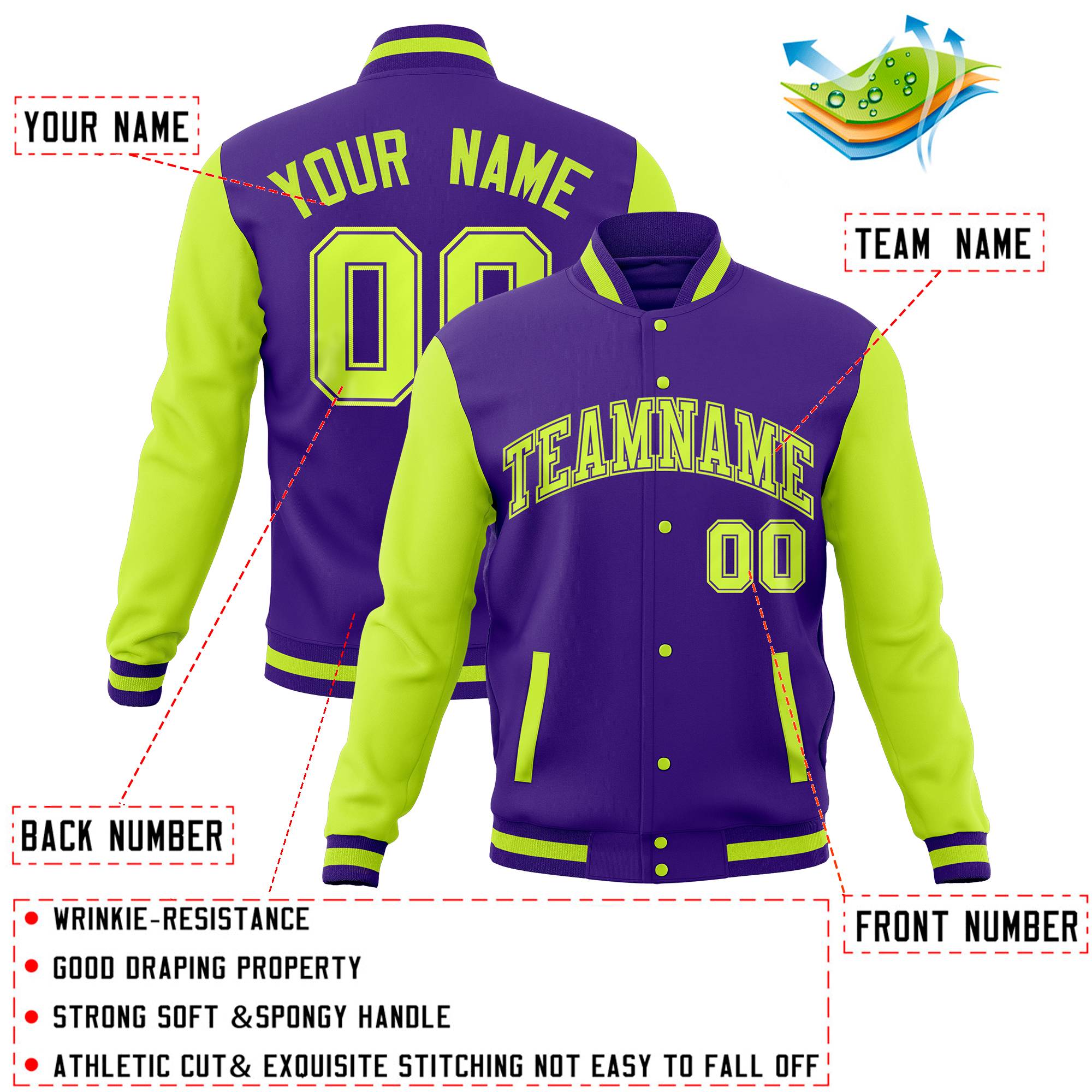 Custom Royal Powder Blue Full-Snap Varsity Raglan Sleeves Letterman Baseball Jacket