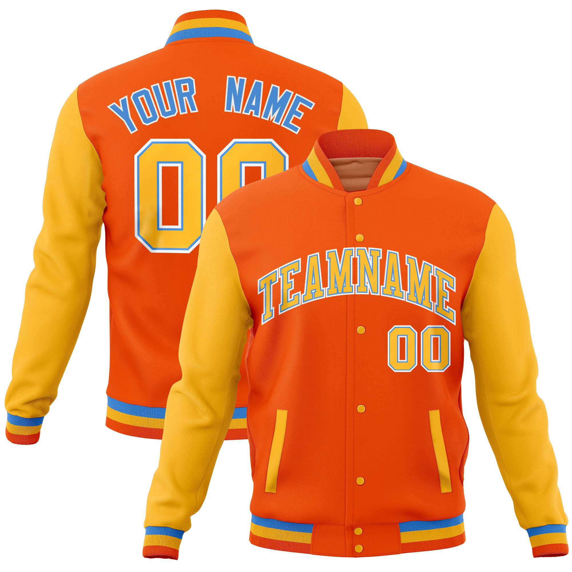 Custom Orange Kelly Green Full-Snap Varsity Raglan Sleeves Letterman Baseball Jacket