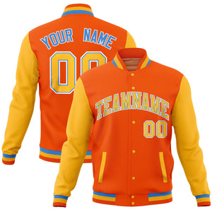 Custom Orange Kelly Green Full-Snap Varsity Raglan Sleeves Letterman Baseball Jacket