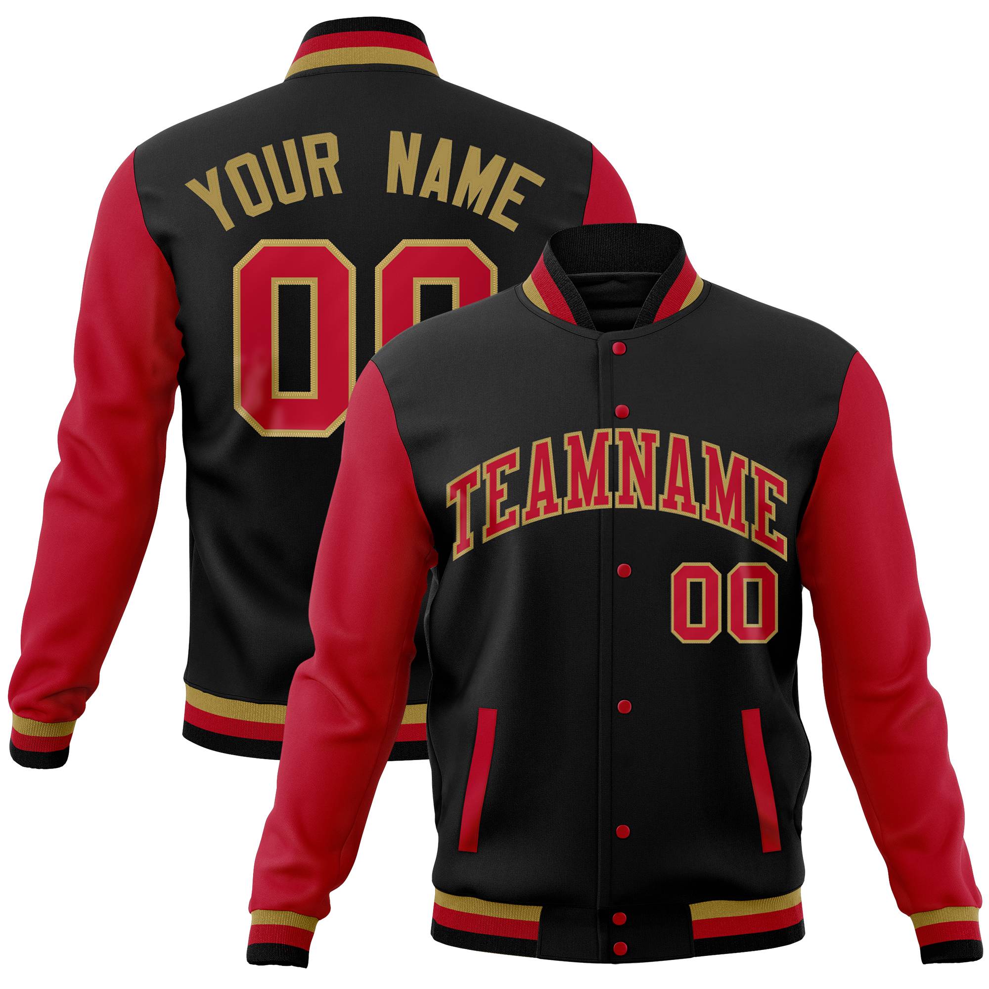 Custom Powder Blue Pink-Gold Full-Snap Varsity Raglan Sleeves Letterman Baseball Jacket