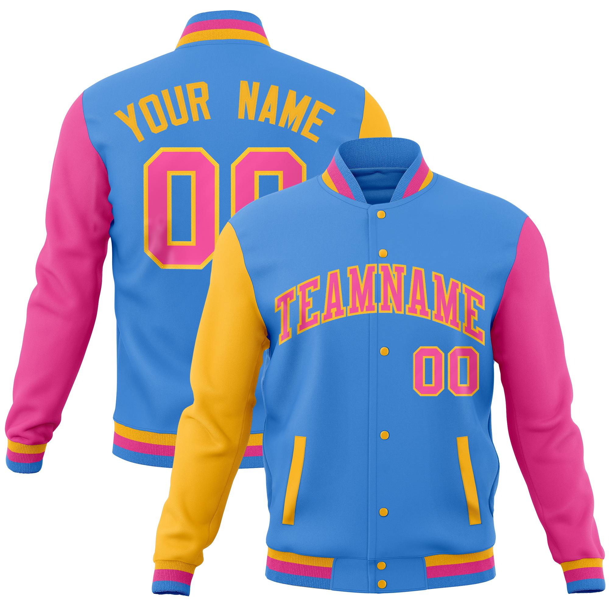 Custom Orange Powder Blue Full-Snap Varsity Raglan Sleeves Letterman Baseball Jacket