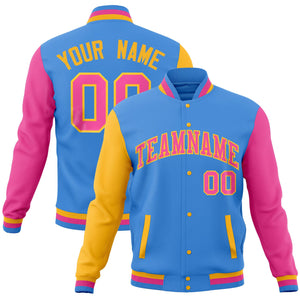 Custom Orange Powder Blue Full-Snap Varsity Raglan Sleeves Letterman Baseball Jacket