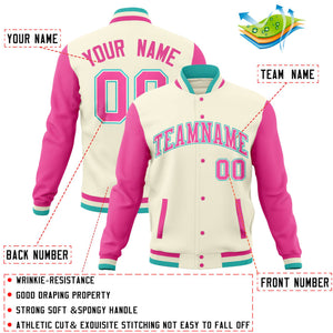 Custom Pink Crimson Full-Snap Varsity Raglan Sleeves Letterman Baseball Jacket