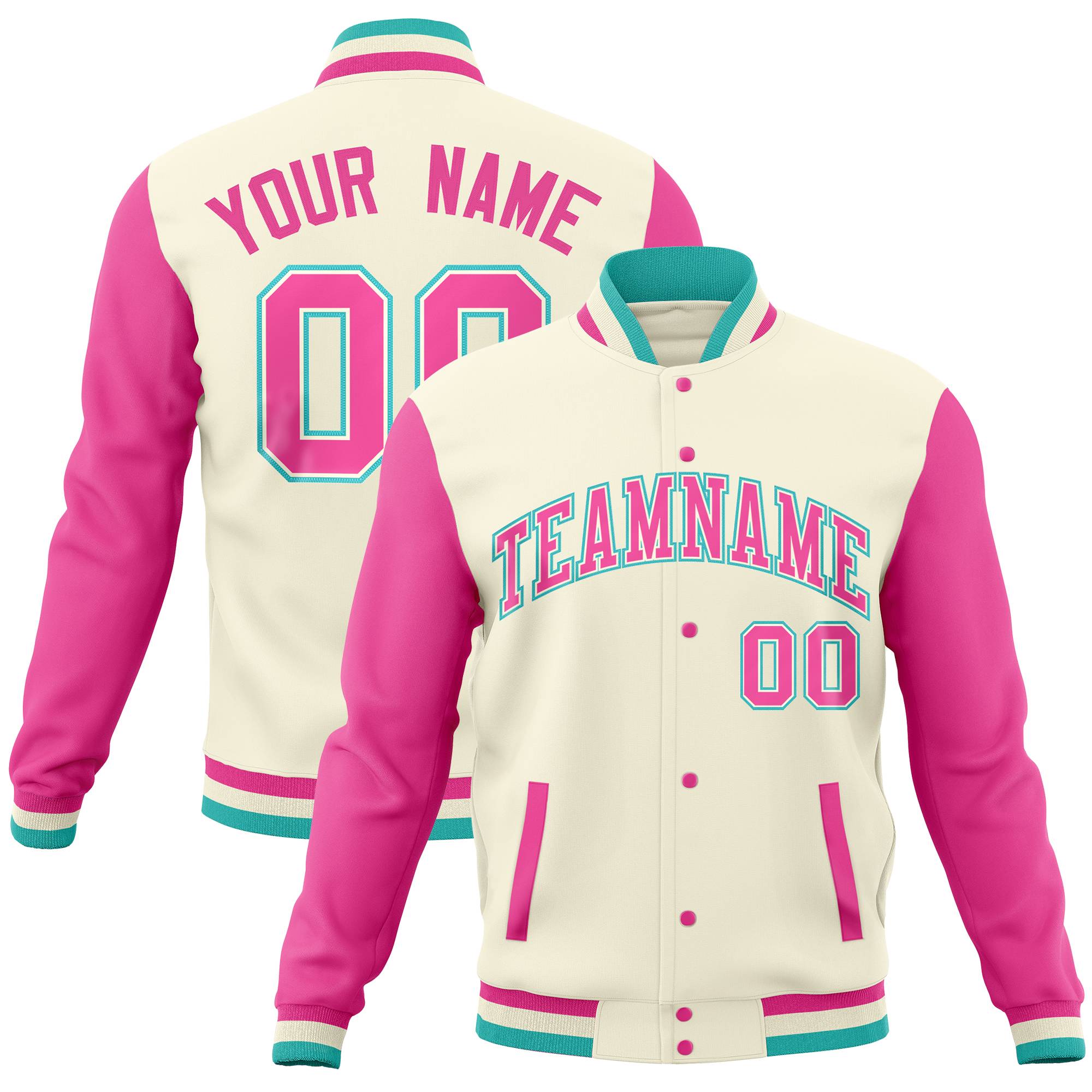 Custom Pink Crimson Full-Snap Varsity Raglan Sleeves Letterman Baseball Jacket