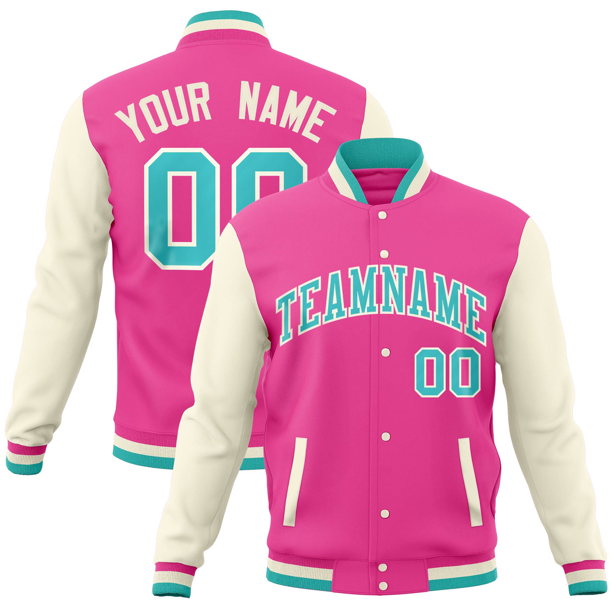 Custom Cream Crimson Full-Snap Varsity Raglan Sleeves Letterman Baseball Jacket