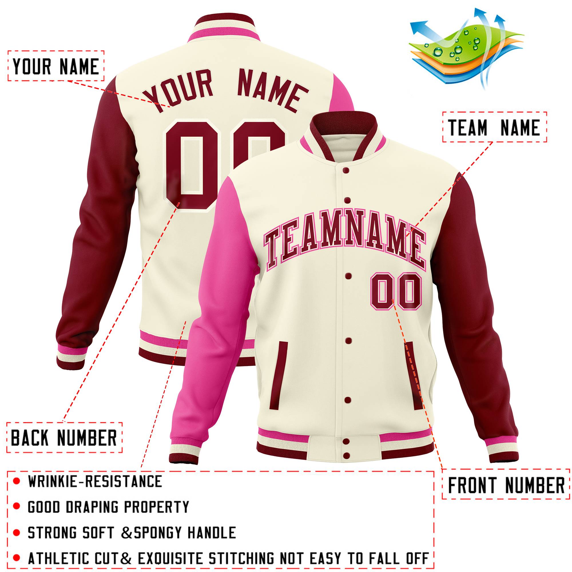 Custom Black Crimson Full-Snap Varsity Raglan Sleeves Letterman Baseball Jacket