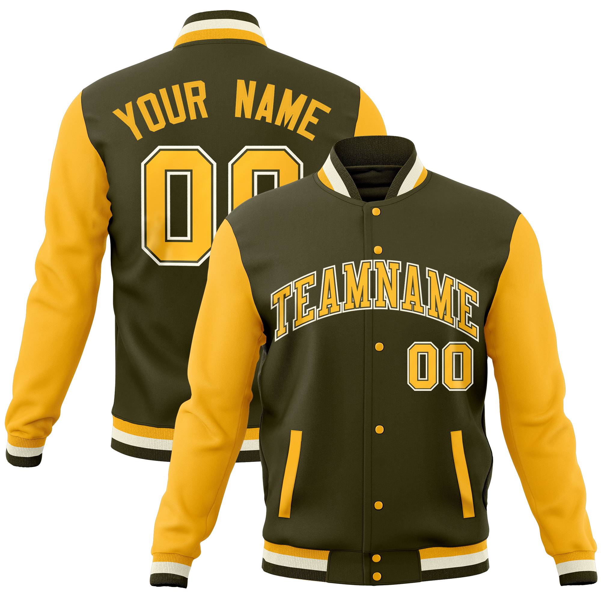 Custom Powder Blue Gold Full-Snap Varsity Raglan Sleeves Letterman Baseball Jacket