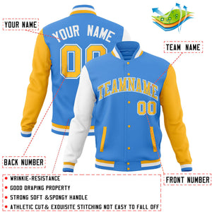 Custom Aqua Navy Full-Snap Varsity Raglan Sleeves Letterman Baseball Jacket