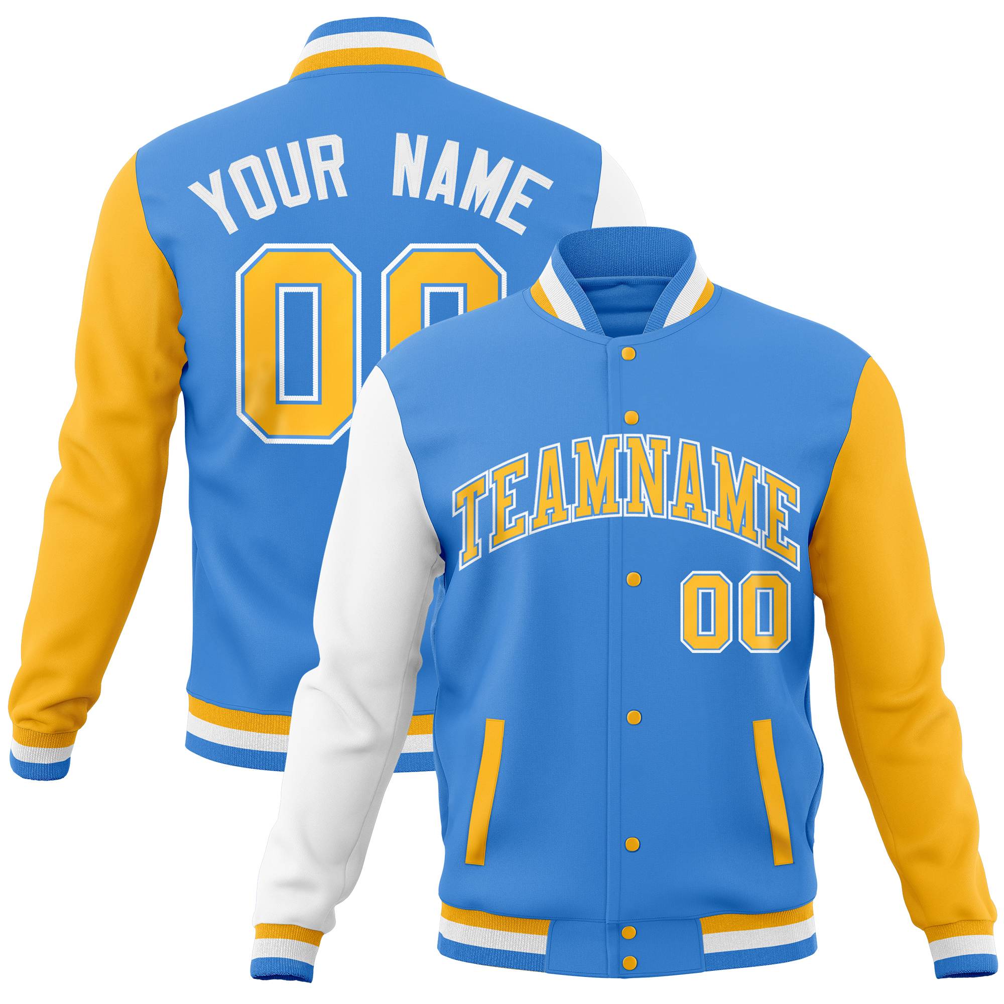 Custom Aqua Navy Full-Snap Varsity Raglan Sleeves Letterman Baseball Jacket