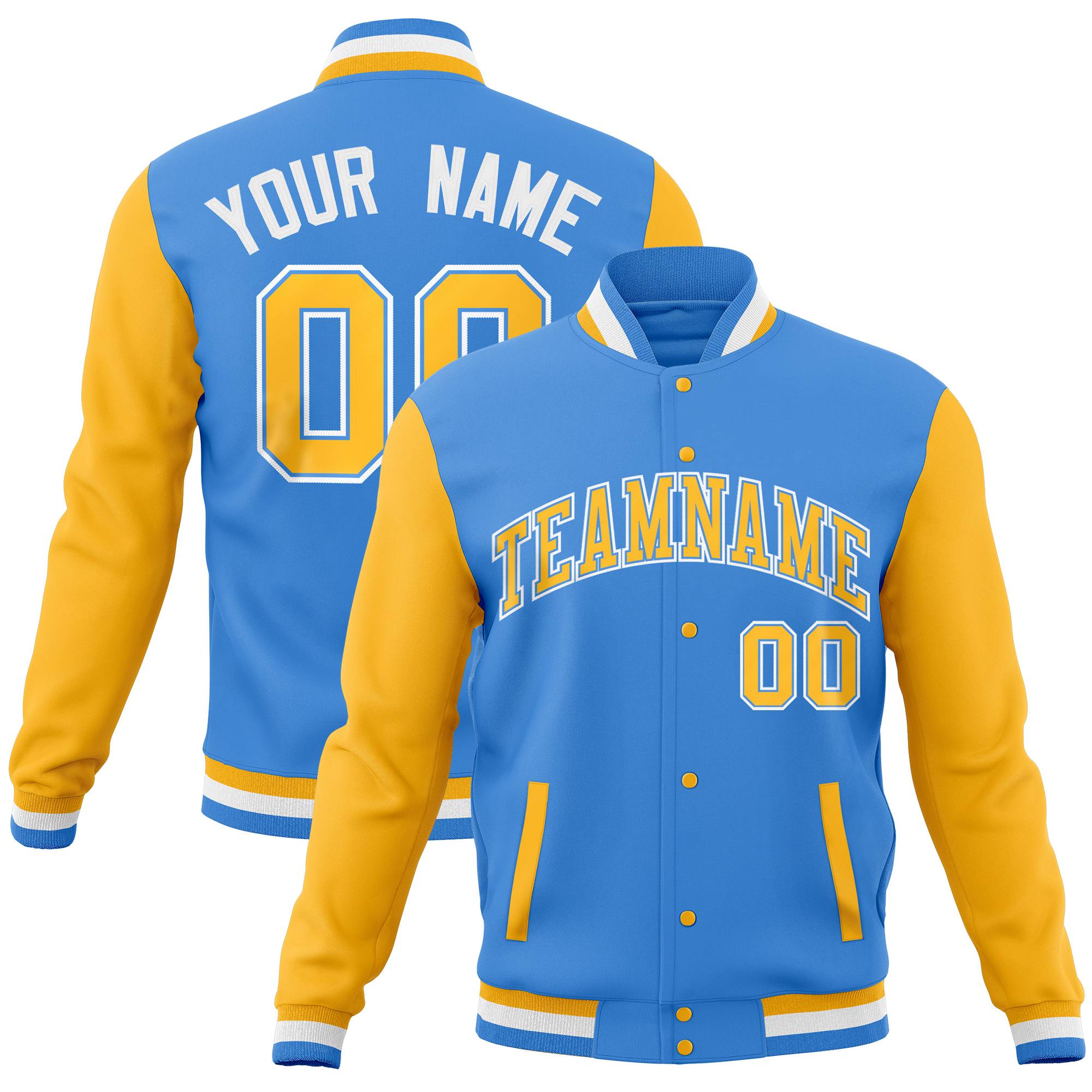 Custom White Navy-Aqua Full-Snap Varsity Raglan Sleeves Letterman Baseball Jacket