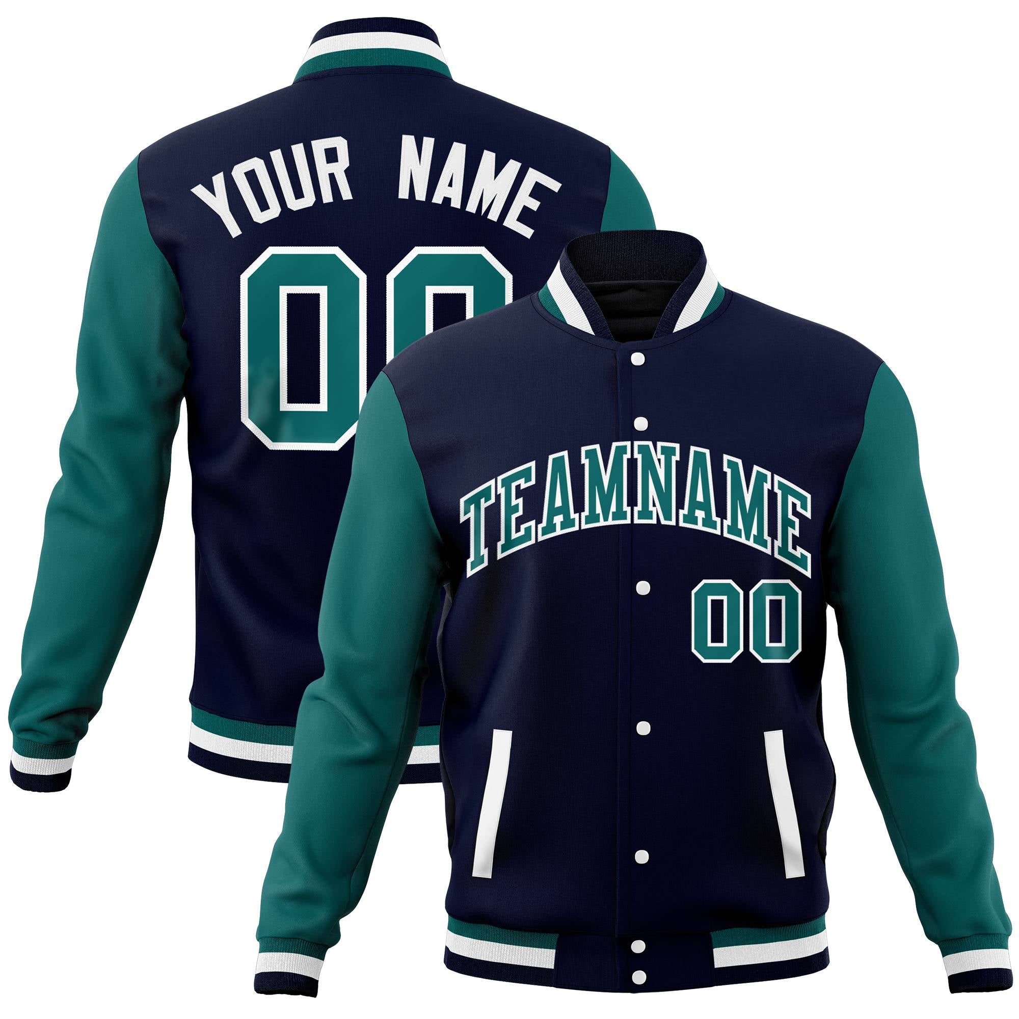 Custom Pink Aqua Full-Snap Varsity Raglan Sleeves Letterman Baseball Jacket