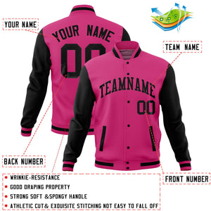 Custom Green Pink Full-Snap Varsity Raglan Sleeves Letterman Baseball Jacket