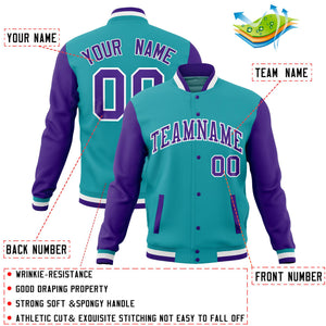 Custom White Midnight Green Full-Snap Varsity Raglan Sleeves Letterman Baseball Jacket