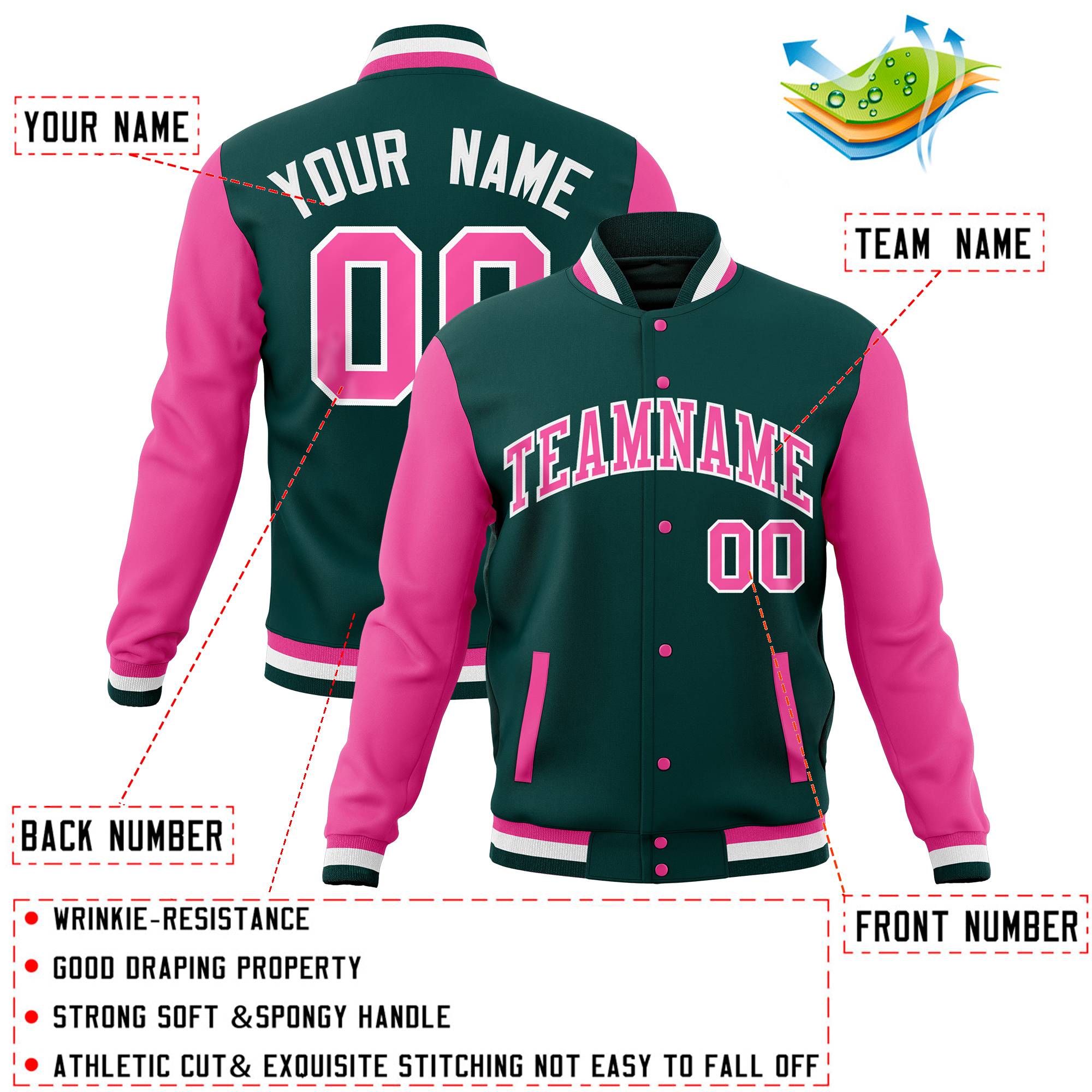 Custom Olive Navy Full-Snap Varsity Raglan Sleeves Letterman Baseball Jacket