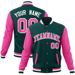 Custom Olive Navy Full-Snap Varsity Raglan Sleeves Letterman Baseball Jacket