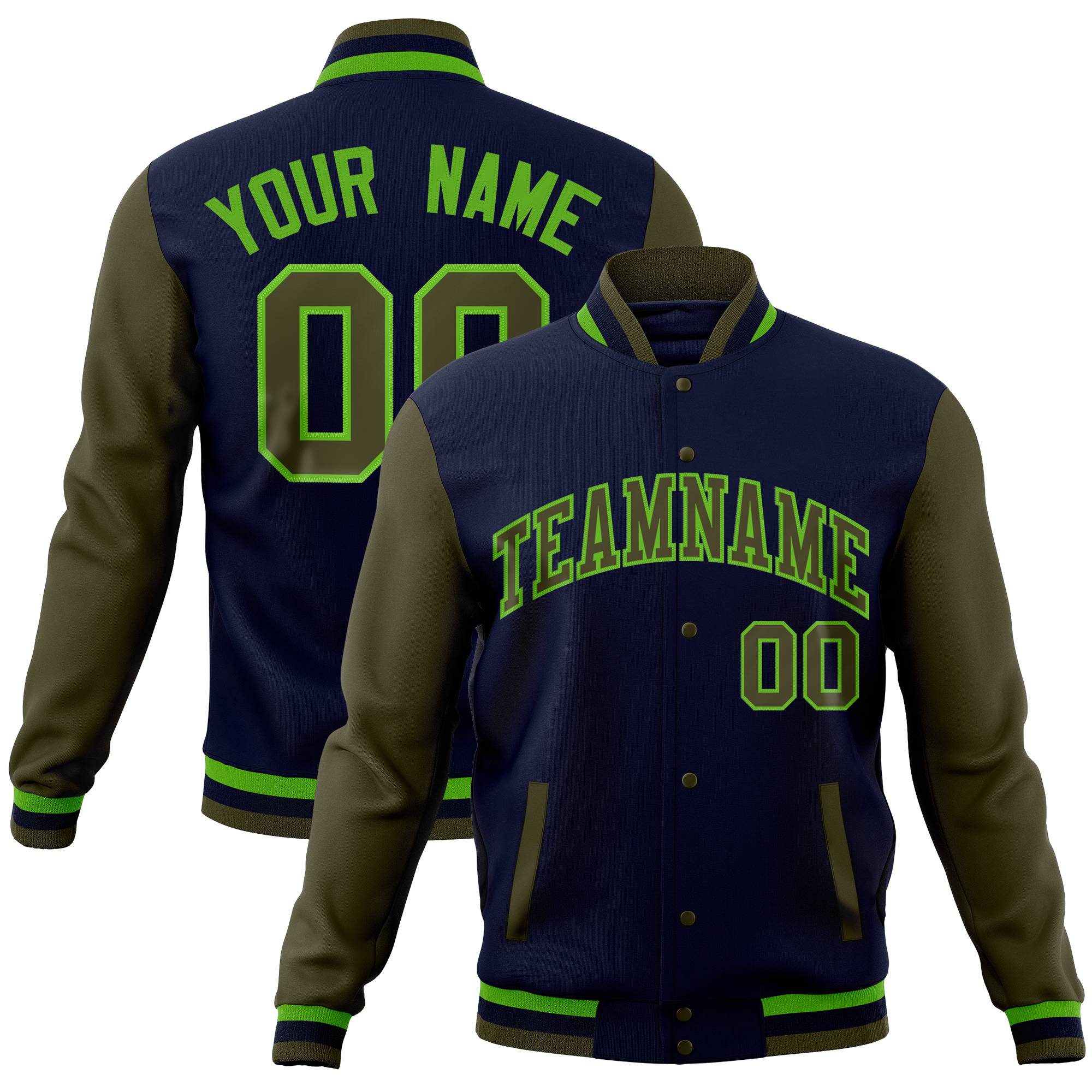 Custom Green Crimson Full-Snap Varsity Raglan Sleeves Letterman Baseball Jacket