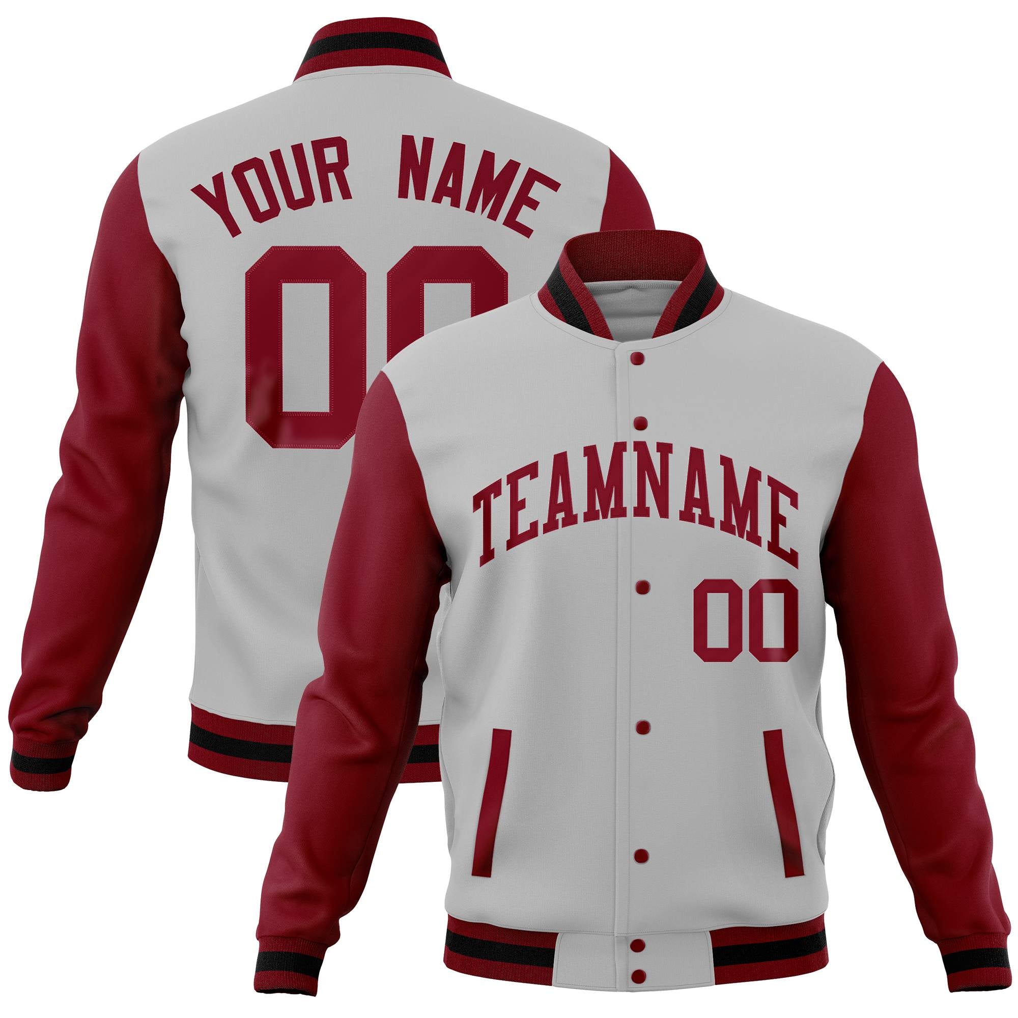 Custom White Pink Full-Snap Varsity Raglan Sleeves Letterman Baseball Jacket