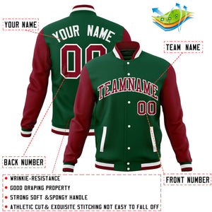 Custom White Green Full-Snap Varsity Raglan Sleeves Letterman Baseball Jacket