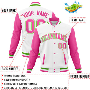 Custom Kelly Green Red Full-Snap Varsity Raglan Sleeves Letterman Baseball Jacket