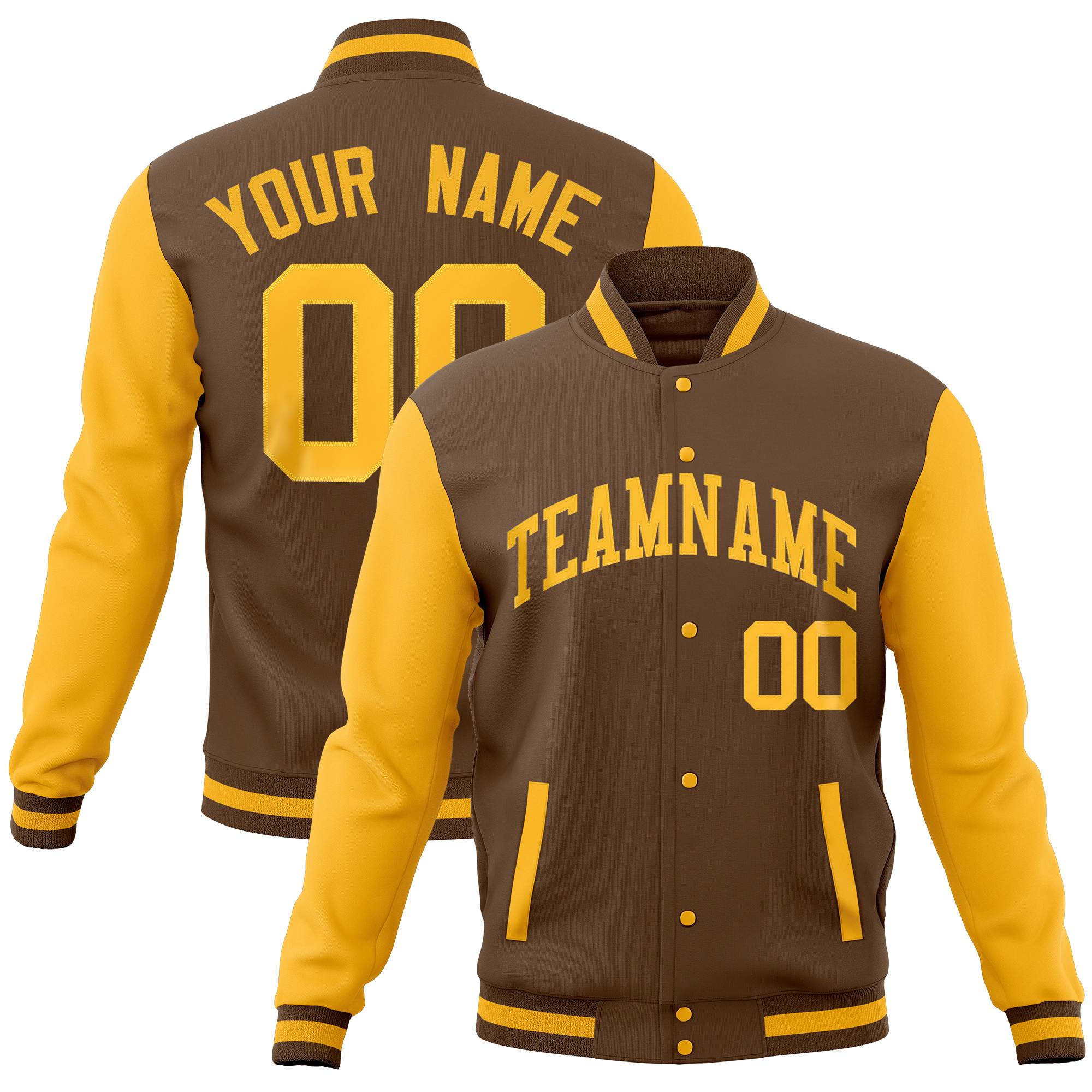 Custom Powder Blue Gold Full-Snap Varsity Raglan Sleeves Letterman Baseball Jacket