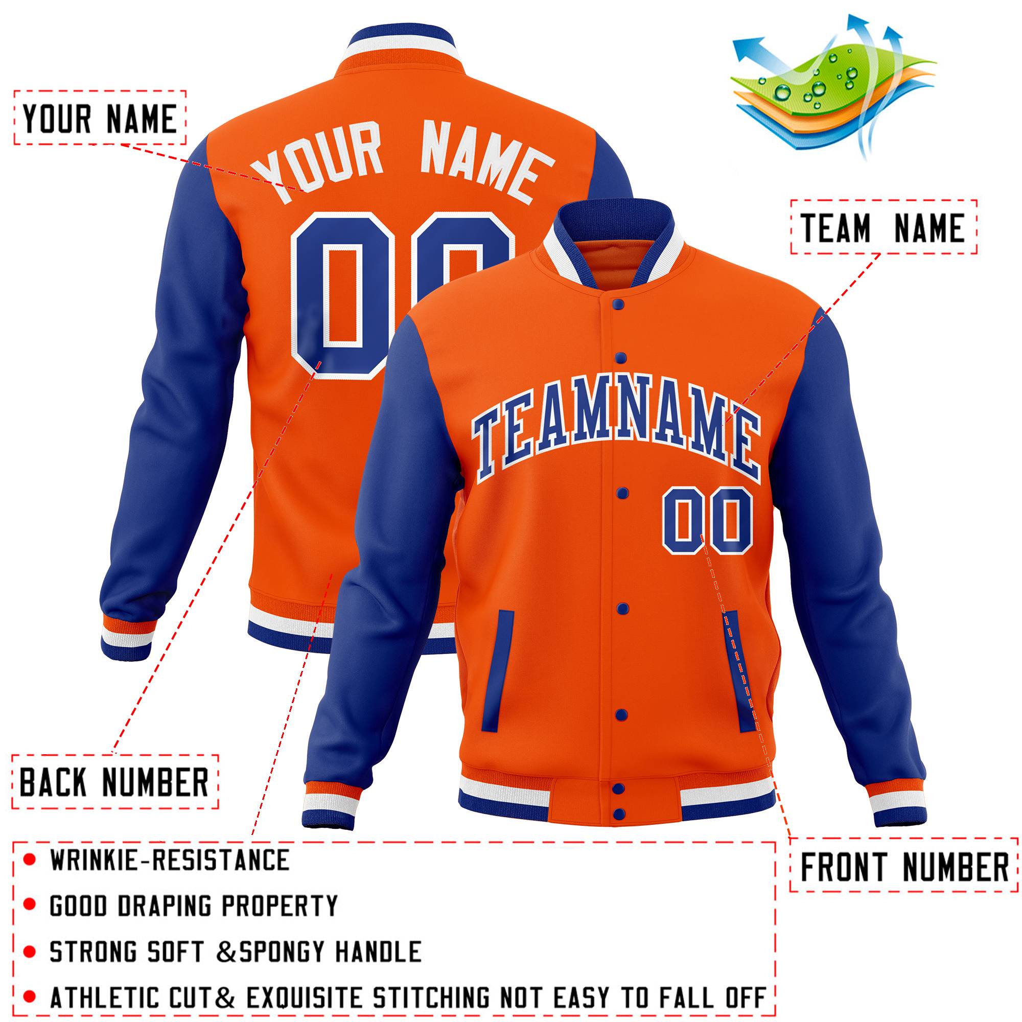 Custom Aqua Gold Full-Snap Varsity Raglan Sleeves Letterman Baseball Jacket