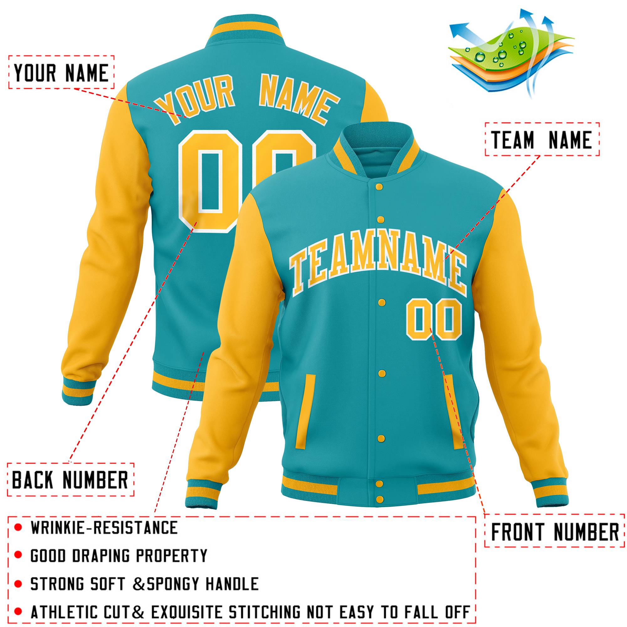 Custom White Olive-Gold Full-Snap Varsity Raglan Sleeves Letterman Baseball Jacket