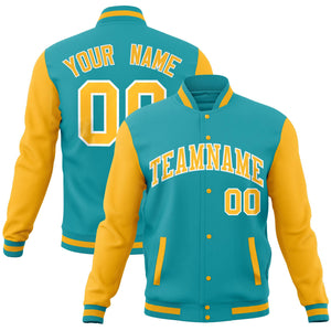 Custom White Olive-Gold Full-Snap Varsity Raglan Sleeves Letterman Baseball Jacket