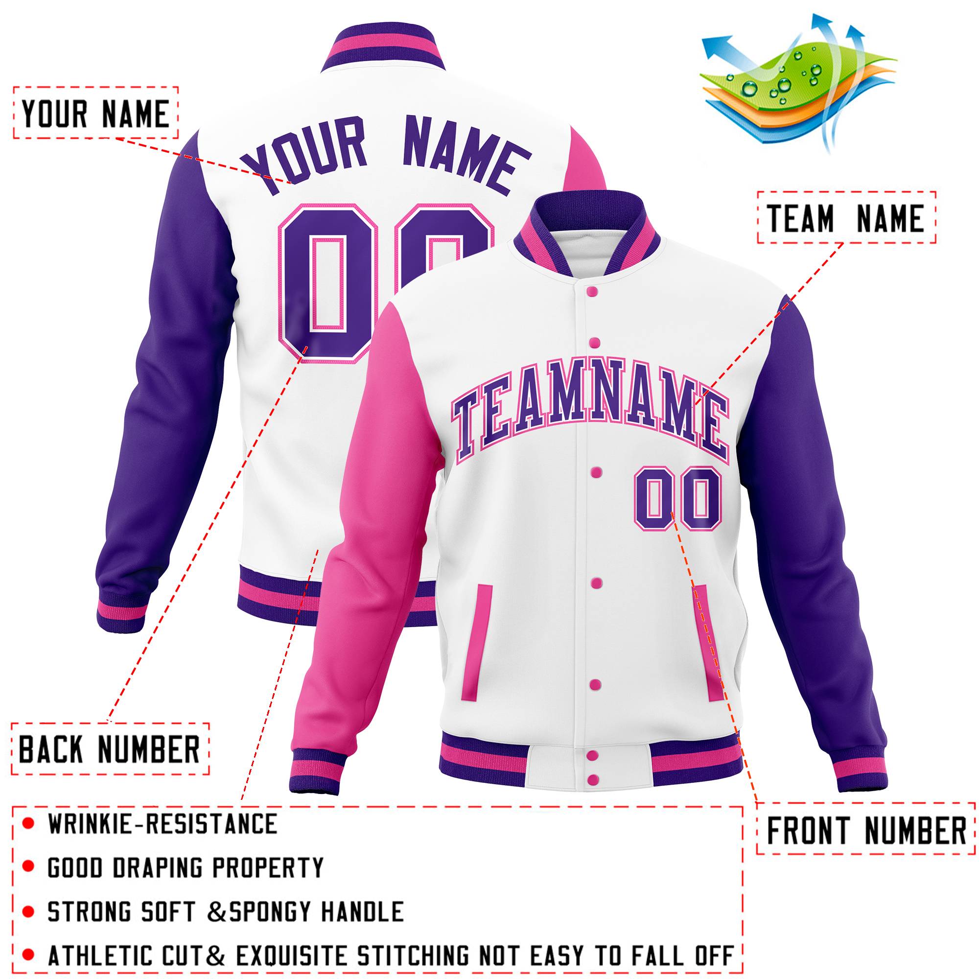 Custom White Old Gold-White Full-Snap Varsity Raglan Sleeves Letterman Baseball Jacket