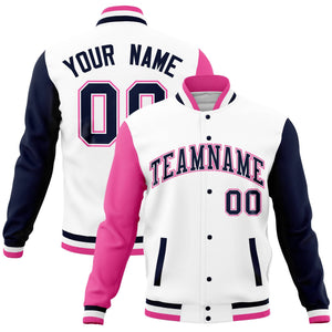 Custom Powder Blue Light Purple Full-Snap Varsity Raglan Sleeves Letterman Baseball Jacket