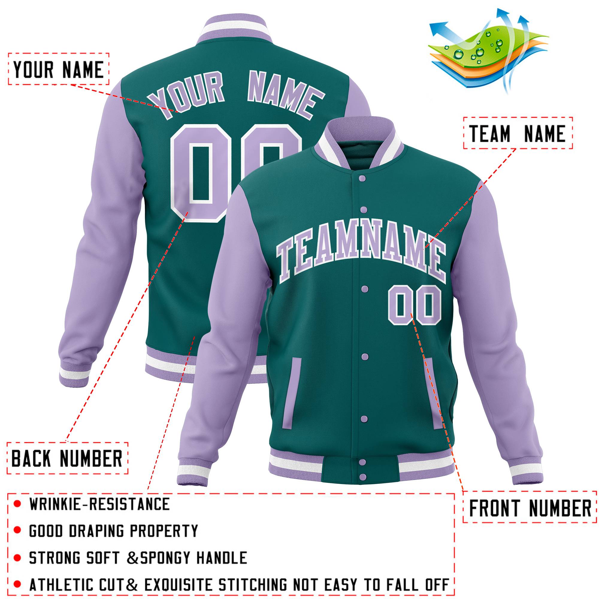 Custom Purple Midnight Green Full-Snap Varsity Raglan Sleeves Letterman Baseball Jacket