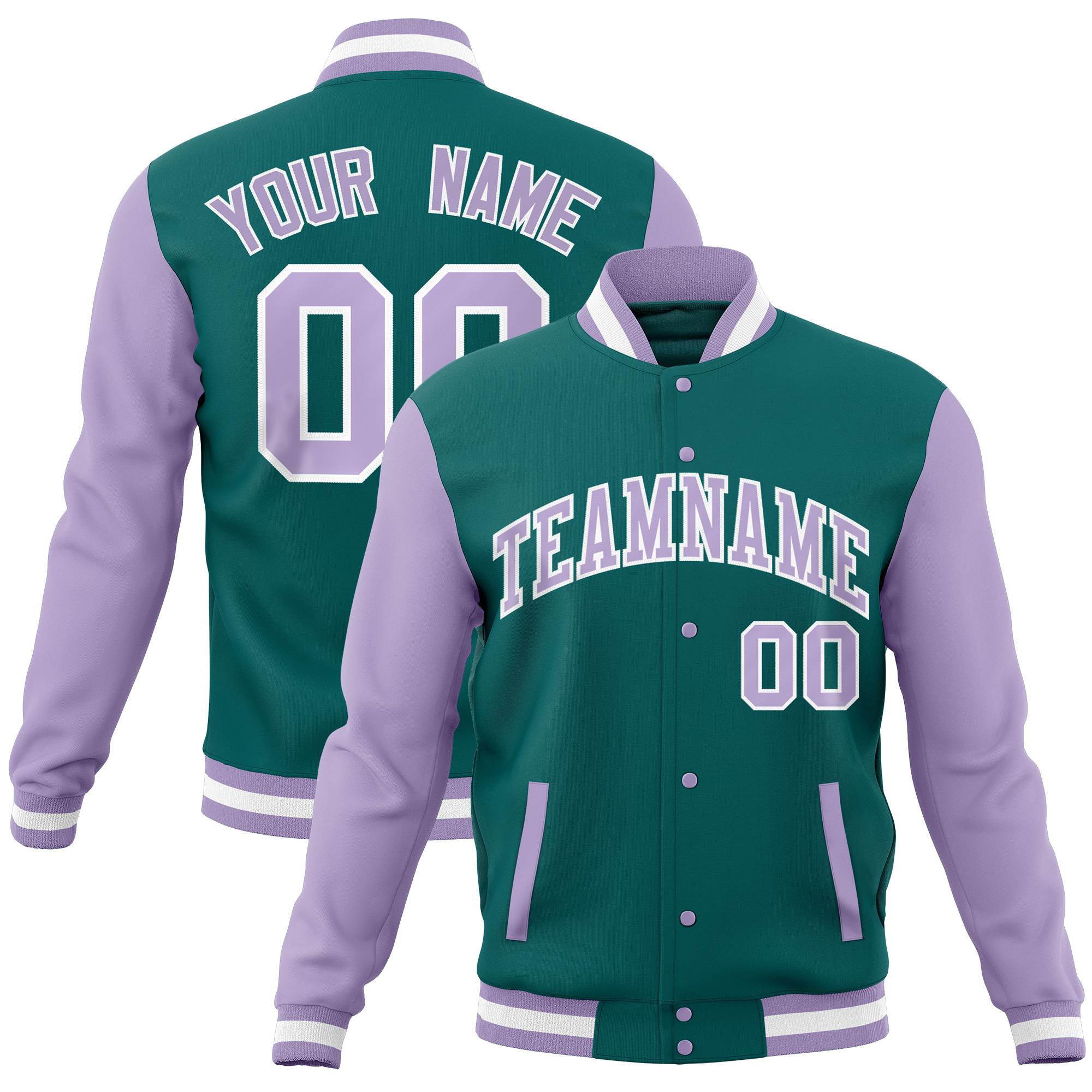 Custom Purple Midnight Green Full-Snap Varsity Raglan Sleeves Letterman Baseball Jacket