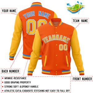 Custom Orange Kelly Green Full-Snap Varsity Raglan Sleeves Letterman Baseball Jacket