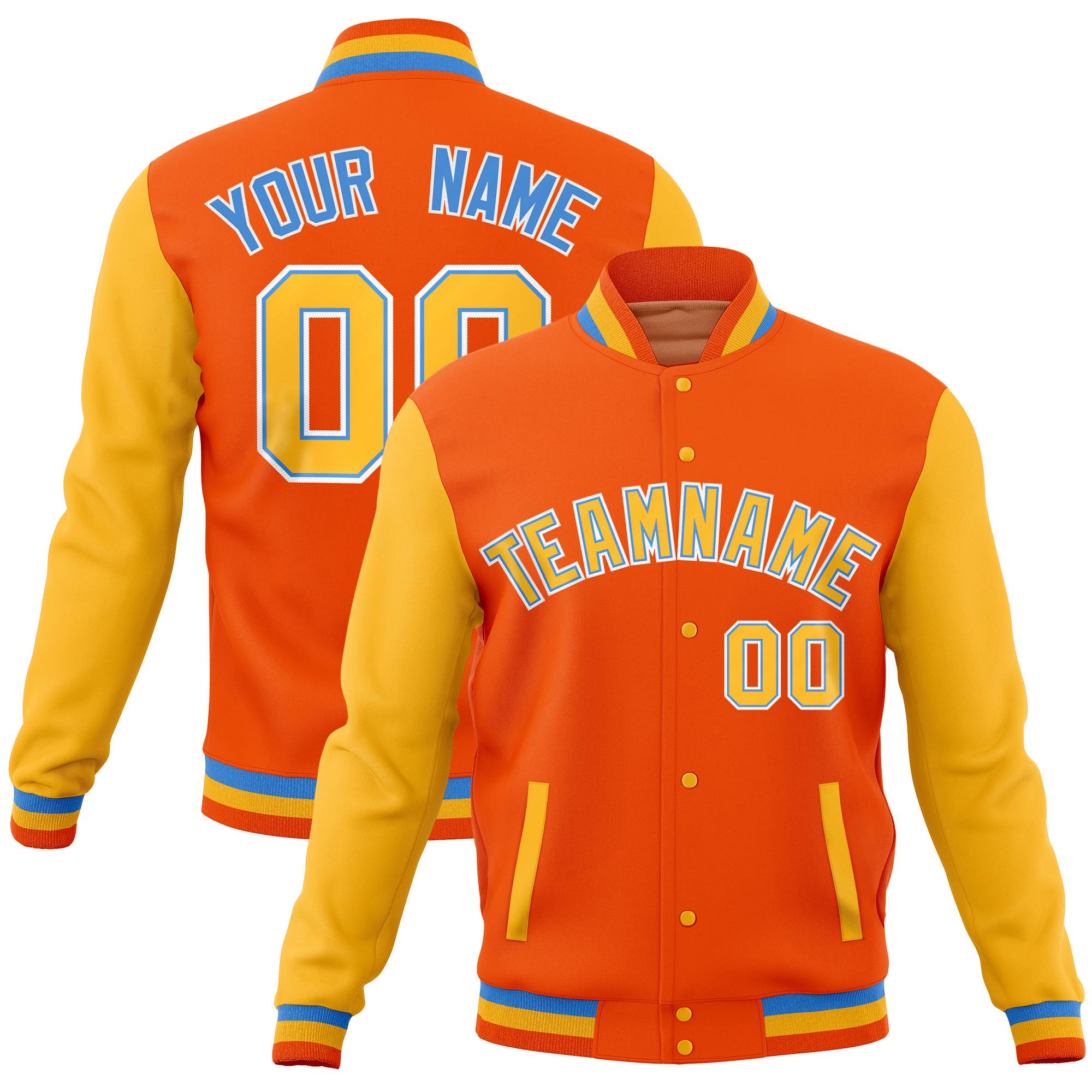 Custom Orange Gold Full-Snap Varsity Raglan Sleeves Letterman Baseball Jacket