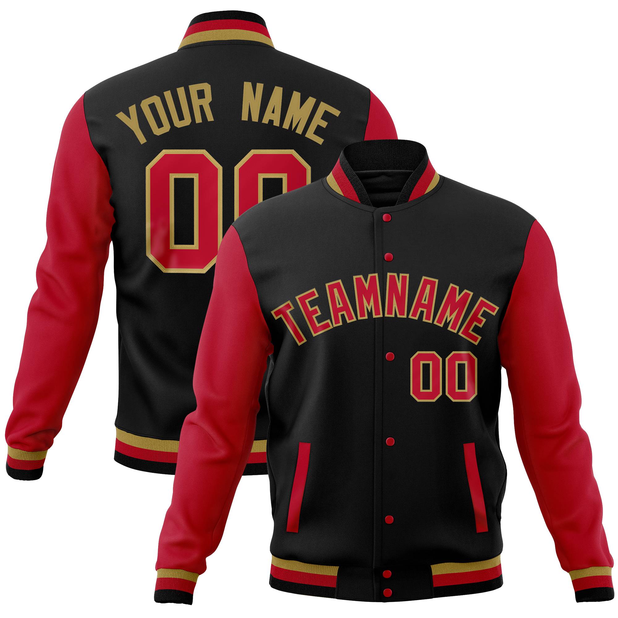 Custom Purple Gold Full-Snap Varsity Raglan Sleeves Letterman Baseball Jacket