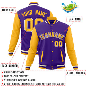 Custom Powder Blue Pink-Gold Full-Snap Varsity Raglan Sleeves Letterman Baseball Jacket