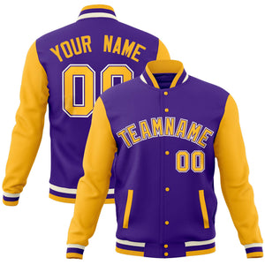 Custom Powder Blue Pink-Gold Full-Snap Varsity Raglan Sleeves Letterman Baseball Jacket