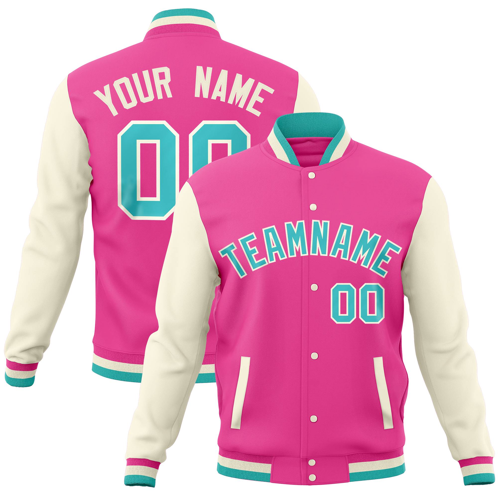 Custom Pink Crimson Full-Snap Varsity Raglan Sleeves Letterman Baseball Jacket