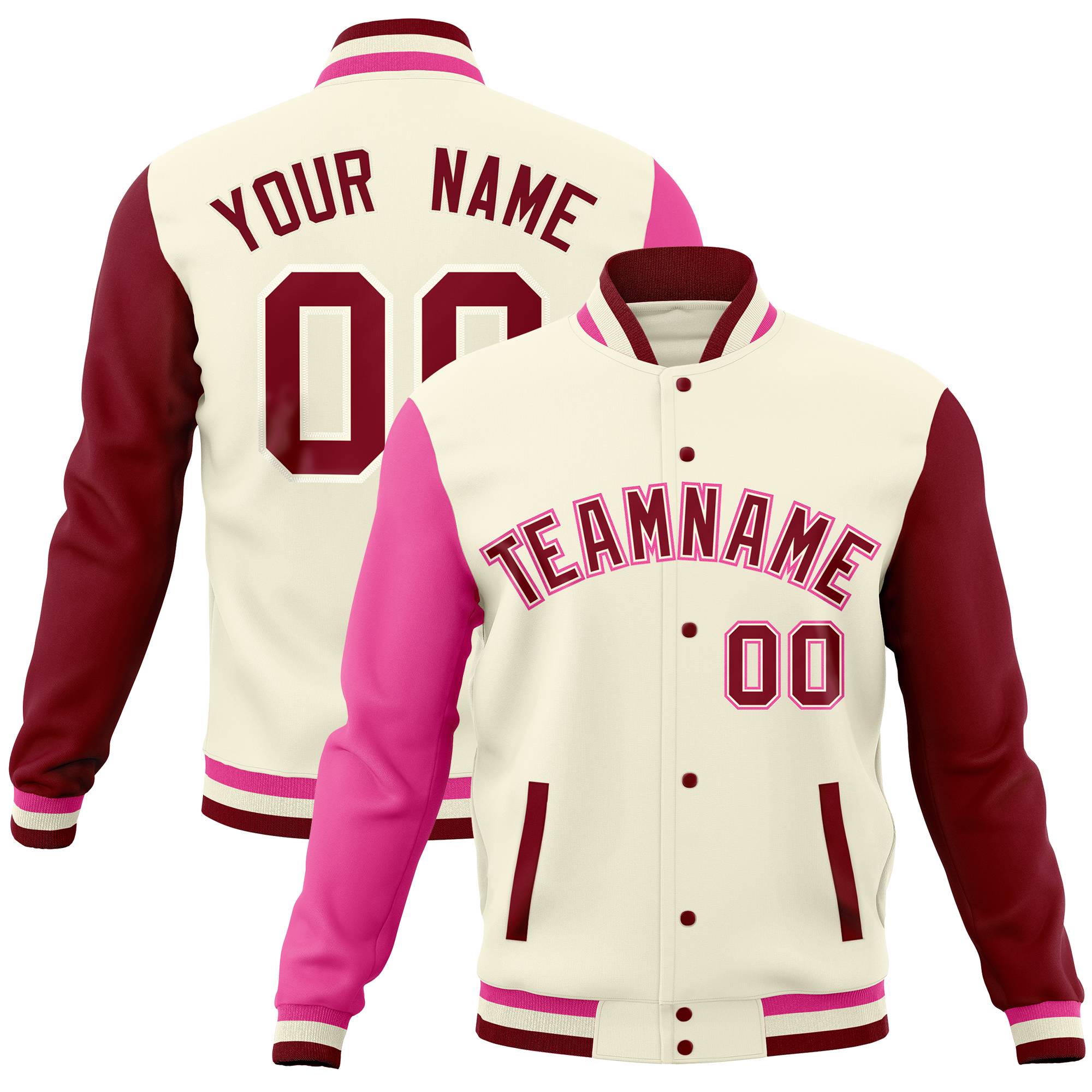 Custom Black Crimson Full-Snap Varsity Raglan Sleeves Letterman Baseball Jacket