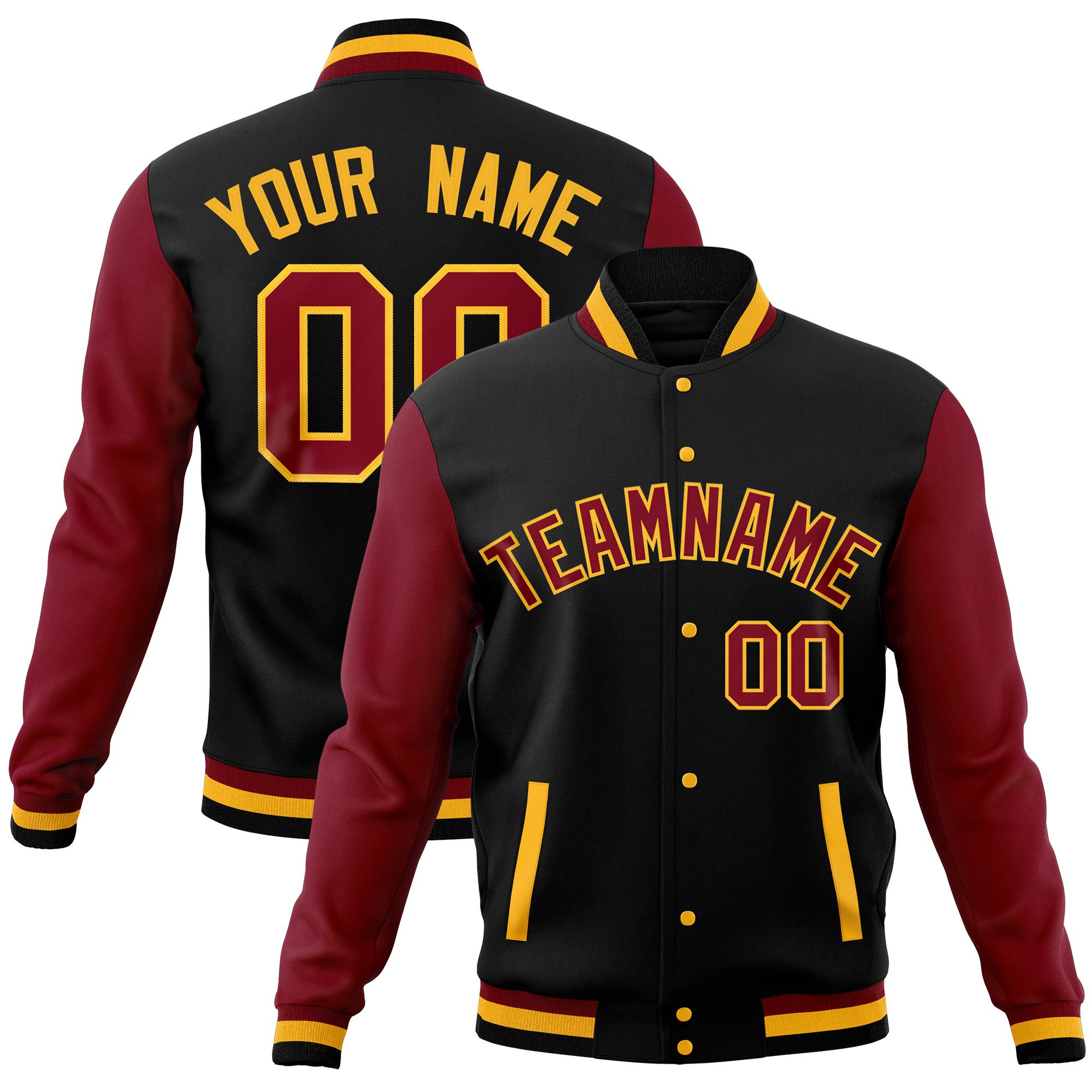 Custom Crimson Gold Full-Snap Varsity Raglan Sleeves Letterman Baseball Jacket