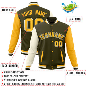 Custom Powder Blue Gold Full-Snap Varsity Raglan Sleeves Letterman Baseball Jacket