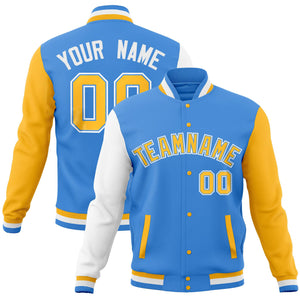 Custom Navy Aqua Full-Snap Varsity Raglan Sleeves Letterman Baseball Jacket