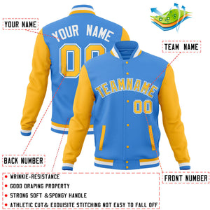 Custom White Navy-Aqua Full-Snap Varsity Raglan Sleeves Letterman Baseball Jacket