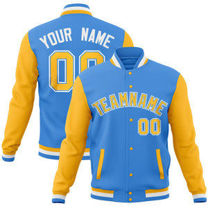 Custom Aqua Navy Full-Snap Varsity Raglan Sleeves Letterman Baseball Jacket