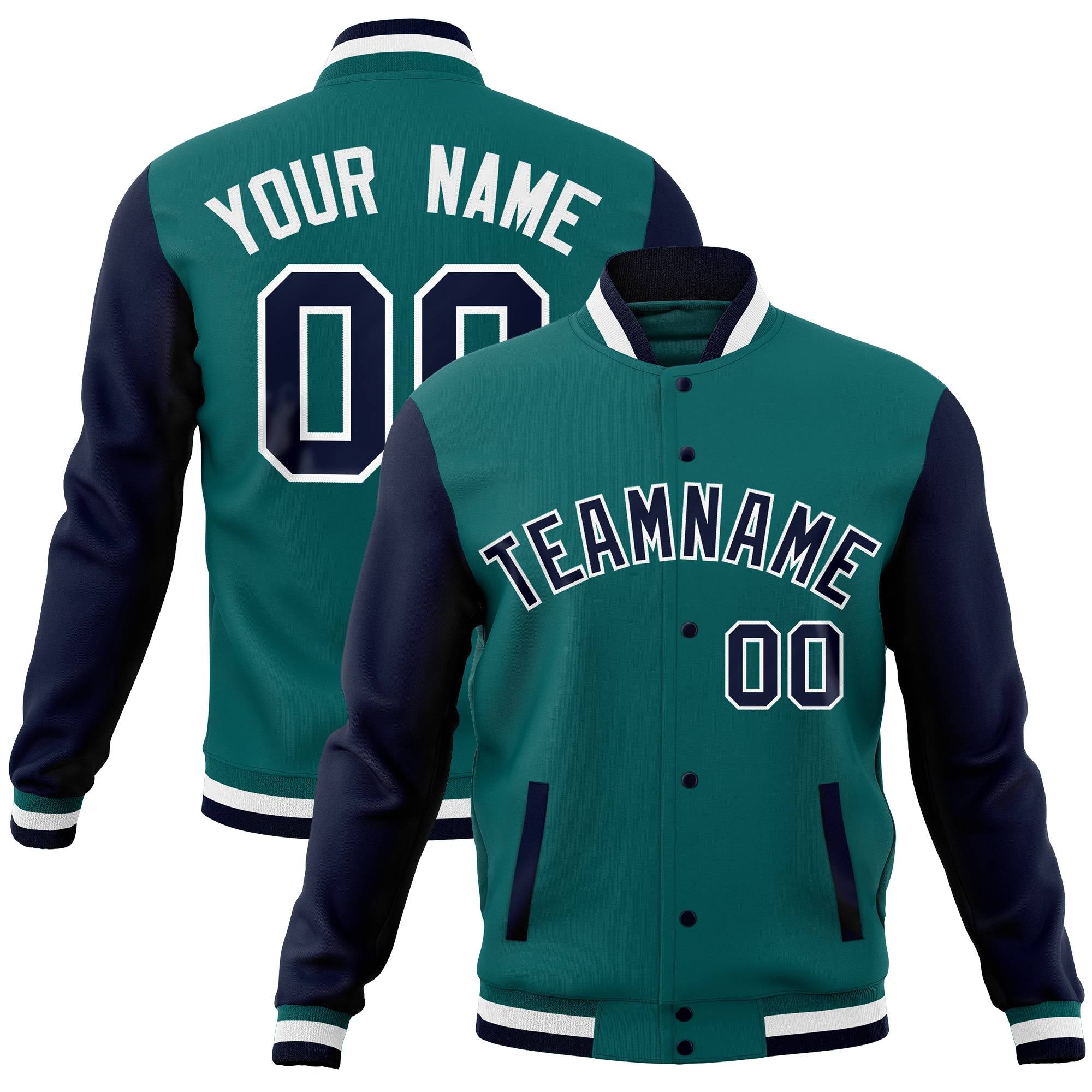 Custom Aqua Pink Full-Snap Varsity Raglan Sleeves Letterman Baseball Jacket