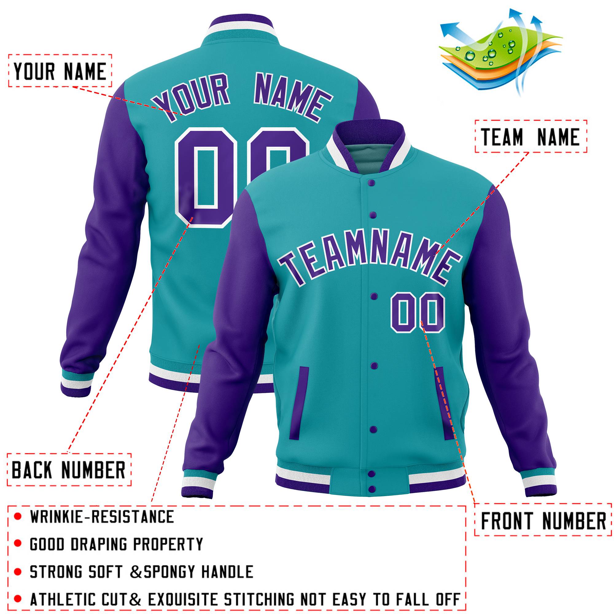 Custom Pink Midnight Green Full-Snap Varsity Raglan Sleeves Letterman Baseball Jacket