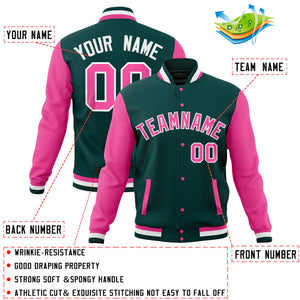 Custom Olive Navy Full-Snap Varsity Raglan Sleeves Letterman Baseball Jacket