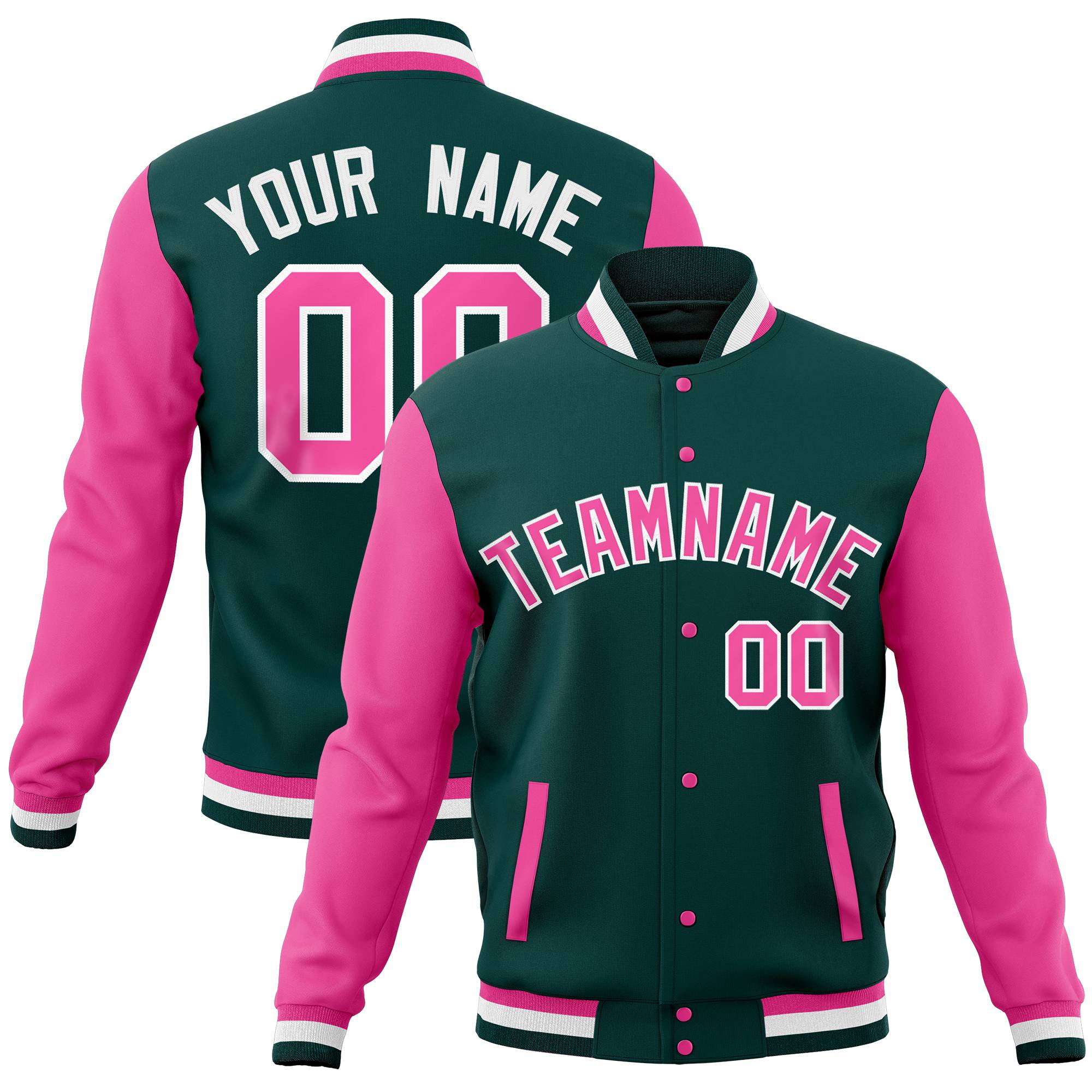 Custom Navy Olive Full-Snap Varsity Raglan Sleeves Letterman Baseball Jacket