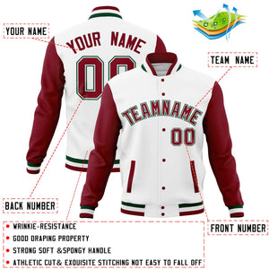 Custom White Green Full-Snap Varsity Raglan Sleeves Letterman Baseball Jacket