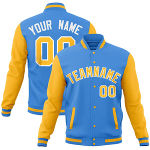 Custom Gold Midnight Green Full-Snap Varsity Raglan Sleeves Letterman Baseball Jacket