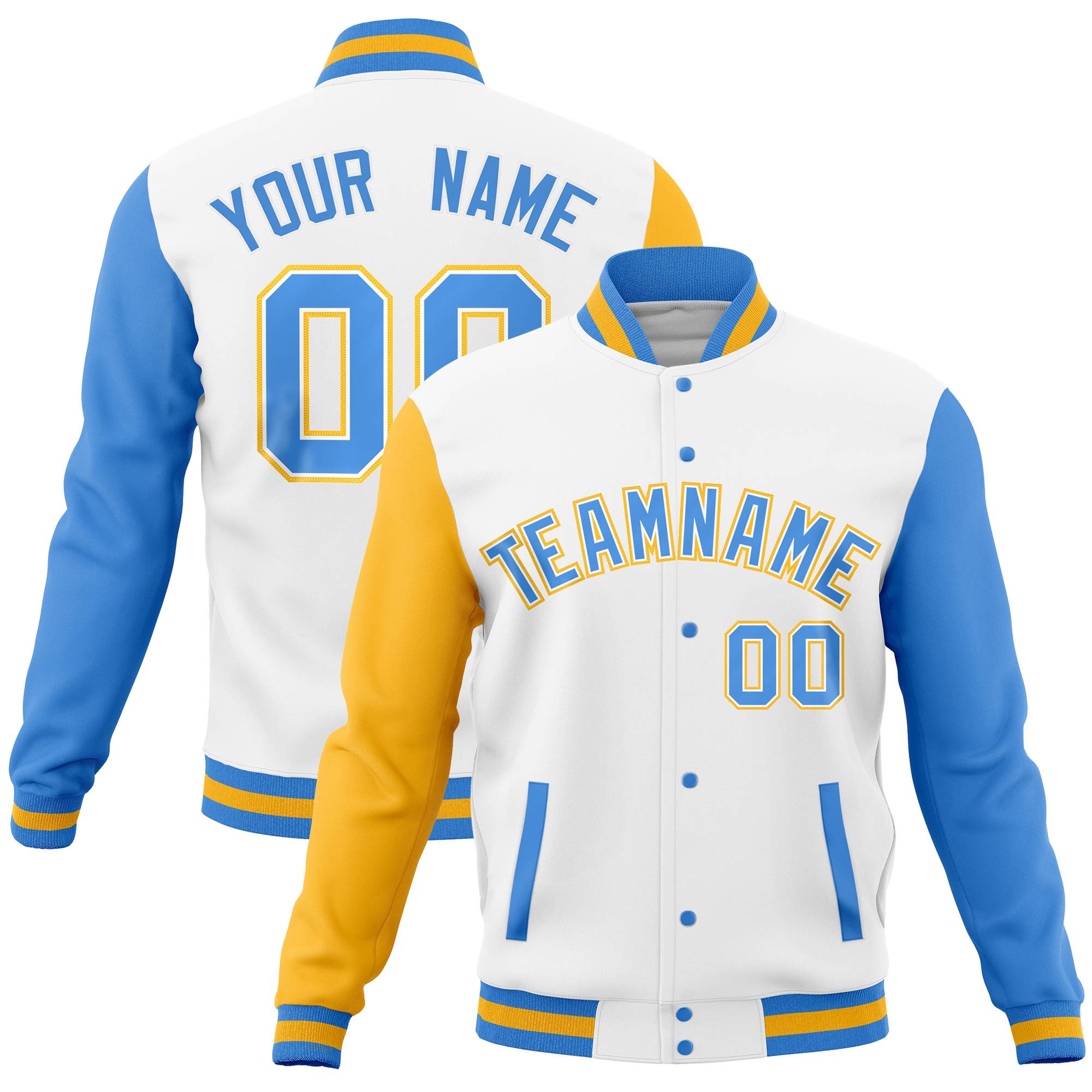 Custom Midnight Green Gold Full-Snap Varsity Raglan Sleeves Letterman Baseball Jacket